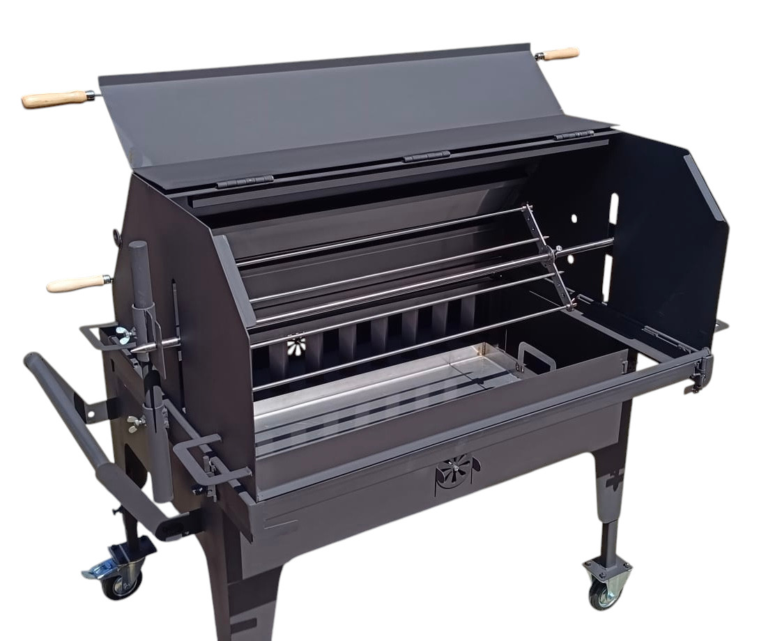 Gril se zadním topeništěm a s motorem až 60 Kg - 850/700/1100 mm