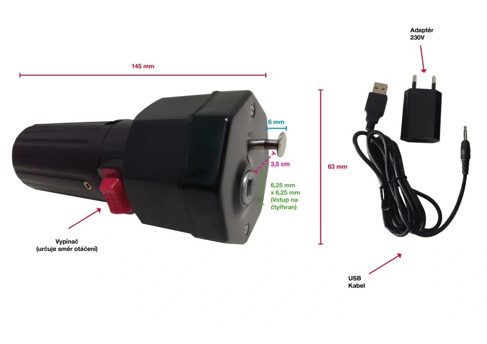 Gril na kuřata 800 na zapíchnutí s motorem elektrický/USB DO 16 kg (KAREL JANEČEK)